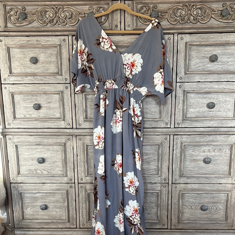 Floral Gray Maxi Dress